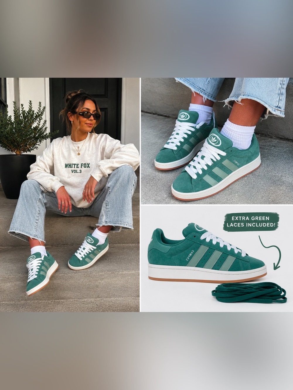 Adidas Campus Platform Sneakers Green Suede Gum Sole Men’s 8.5 / Women’s 9.5